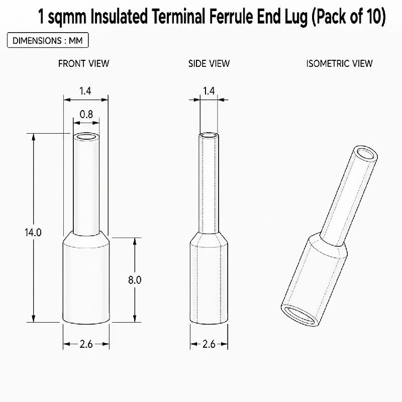 1 sqmm Insulated Terminal Ferrule End Lug (Pack of 10) Crimp Wire Lugs/End Sealing Lugs/Crimp Connectors/Tubular Lugs - Image 4