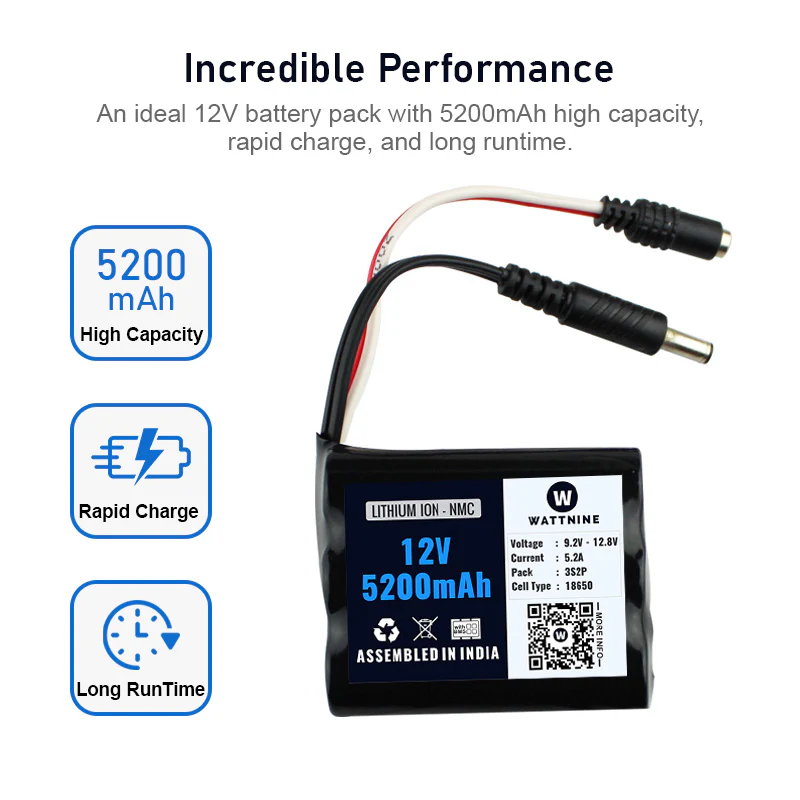 WATTNINE® 12V 5200mAh Lithium ion Battery Pack with 3 year Warranty - Image 2