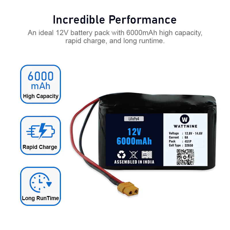 WATTNINE® 12.8V 6Ah Lithium Battery Pack - LiFePo4 Battery with 3 year Warranty - Image 3