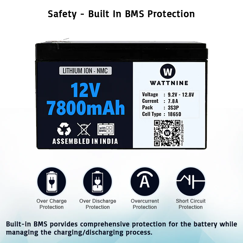 WATTNINE® 12V 7.8Ah Lithium (NMC) Battery with 3 year Warranty - Suitable for 8Ah and 7Ah Lead acid battery replacement - Image 4
