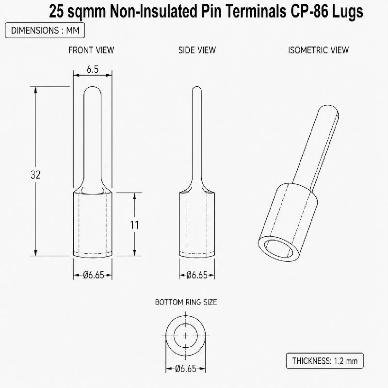 25 sqmm non-insulated pin Terminals CP-86 Lugs - Image 2