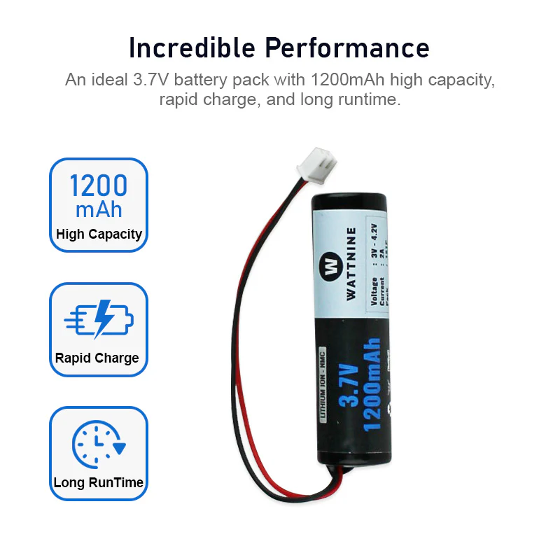 WATTNINE® 3.7V 1200mAh Lithium Battery Pack with 1 year warranty - Image 3
