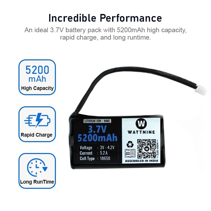 WATTNINE® 3.7V 5200mAh Lithium Battery Pack with 3 Year Warranty - Image 4