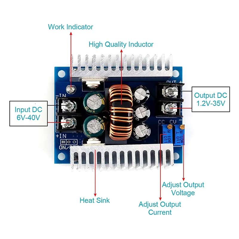 300W 20A Step Down DC-DC Buck Converter with Constant Voltage and Current Control - Image 2