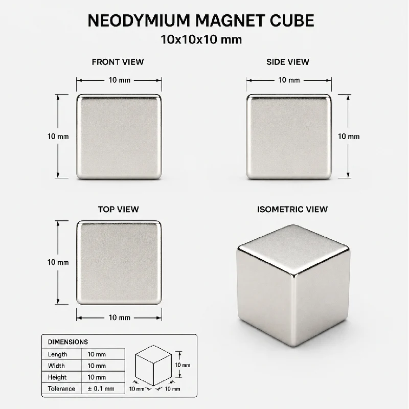Neodymium (NdFeB) 10x10x10 mm Block Magnet - High-Strength Rare Earth Magnet - Image 2