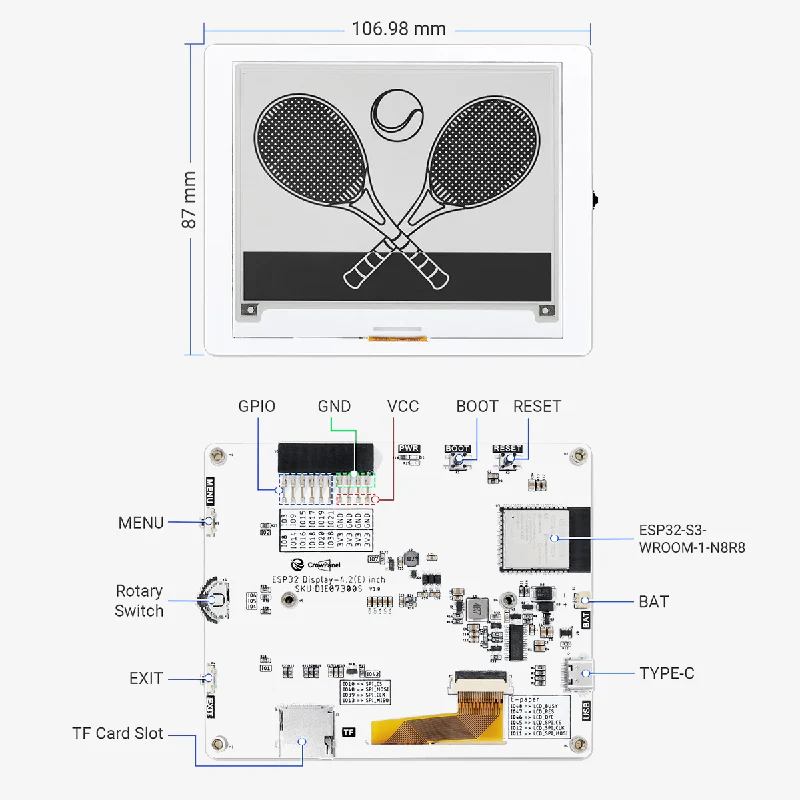 CrowPanel ESP32 4.2inch E-paper HMI Display with 400*300 Resolution Black/White Color Driven By SPI Interface - Image 3