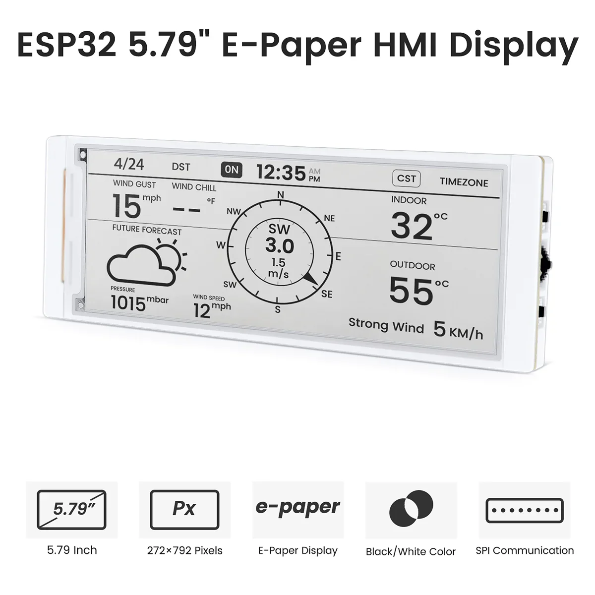 CrowPanel ESP32 5.79inch E-paper HMI Display with 272*792 Resolution Black/White Color Driven By SPI Interface - Image 3