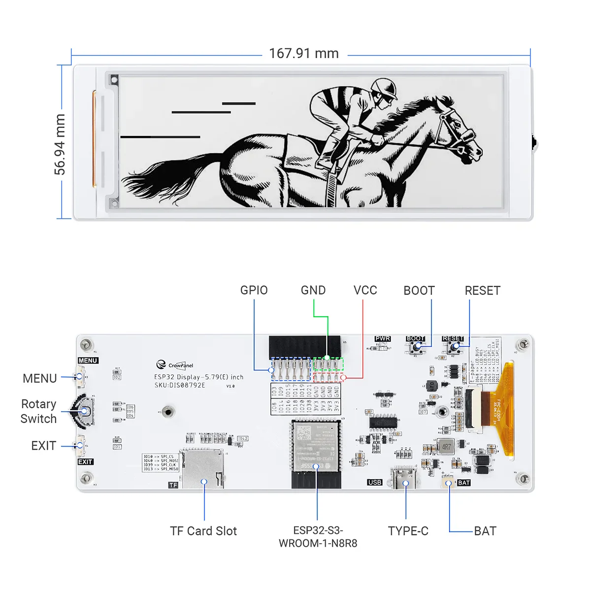 CrowPanel ESP32 5.79inch E-paper HMI Display with 272*792 Resolution Black/White Color Driven By SPI Interface - Image 4