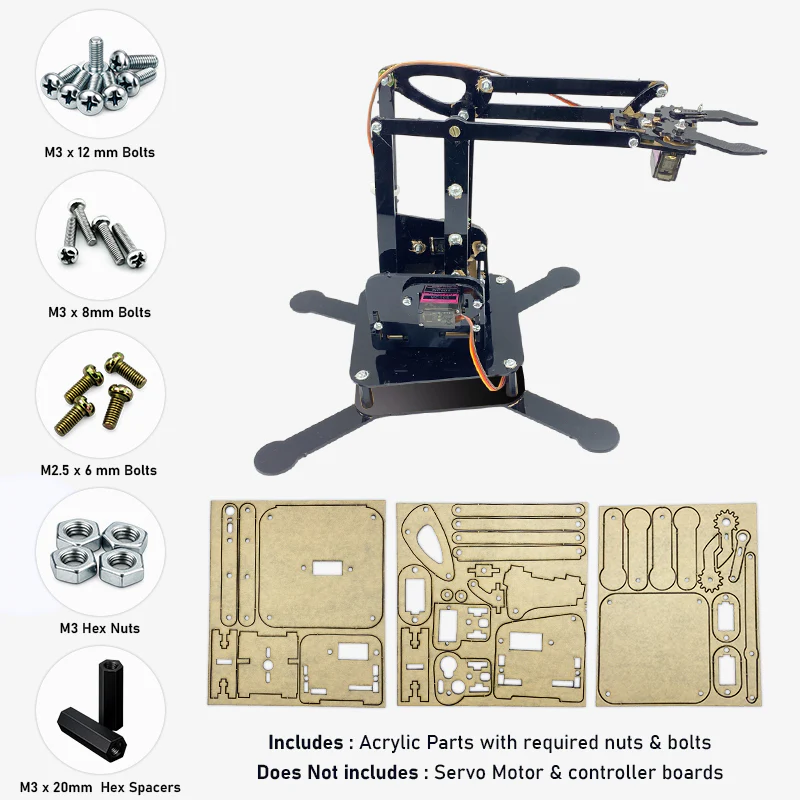 DIY Robotic Arm Kit 4 DOF Acrylic Mechanical Manipulator for STEM Learning - Without Servo Motor - Image 4