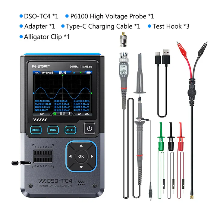 FNIRSI® DSO-TC4 3-IN-1 10MHz 48MSa/s Digital Oscilloscope Transistor Tester Signal Generator - Image 3