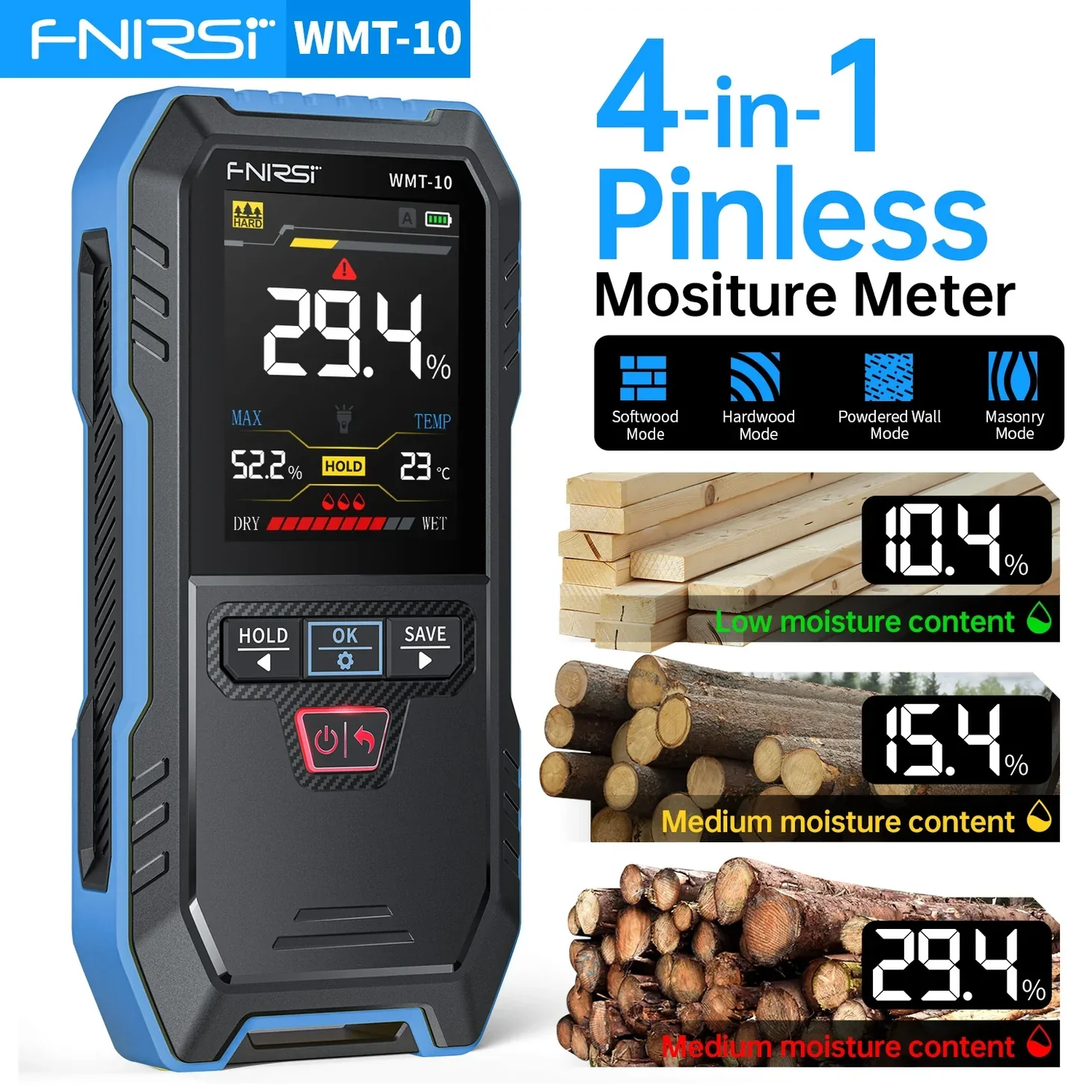 FNIRSI® WMT-10 Non-contact Inductive Wood & Wall Moisture Meter Hygrometer - Image 2