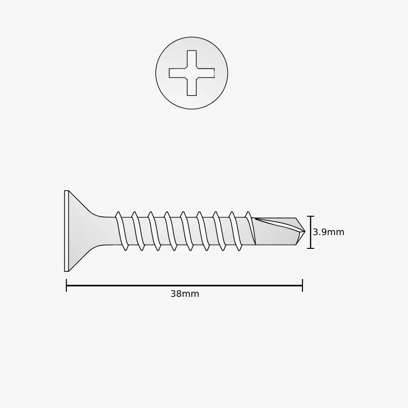 M3.9 X 38mm Stainless Steel CSK Self-Drilling Screw (Pack of 10) - Image 2