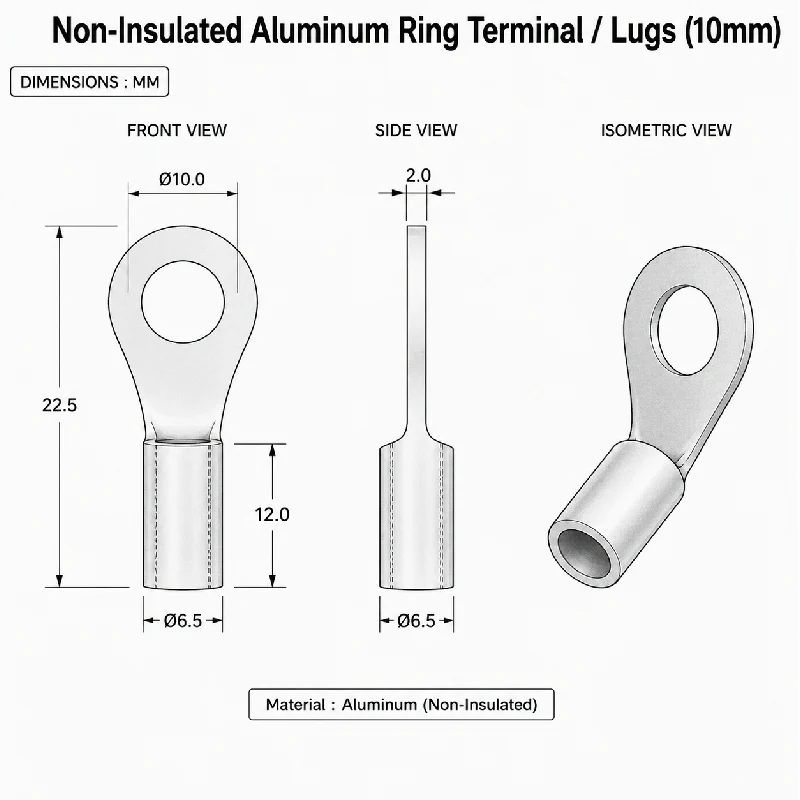 Non-Insulated Aluminum Ring Terminal / Lugs (10mm) - Image 2