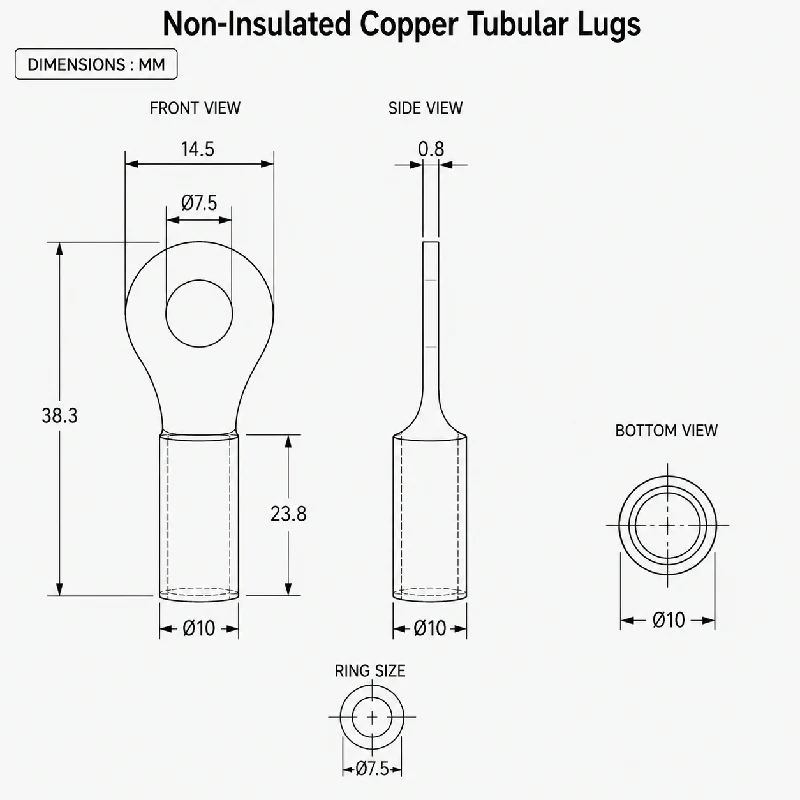 Non-Insulated Copper Tubular Lugs - 35mm - Image 2