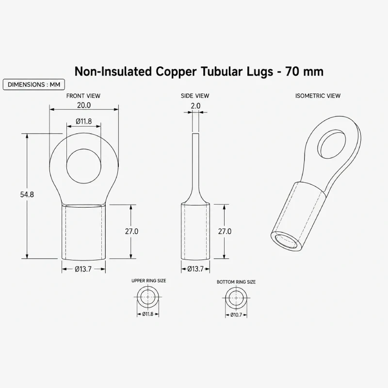 Non-Insulated Copper Tubular Lugs -70 mm - Image 2