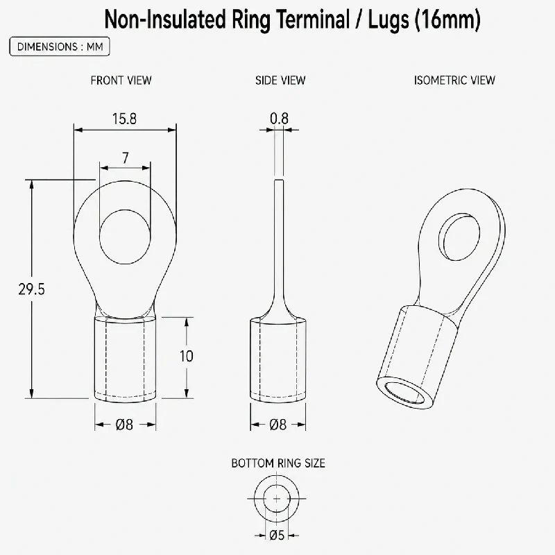 Non-Insulated Ring Terminal / Lugs (16mm) - Image 2