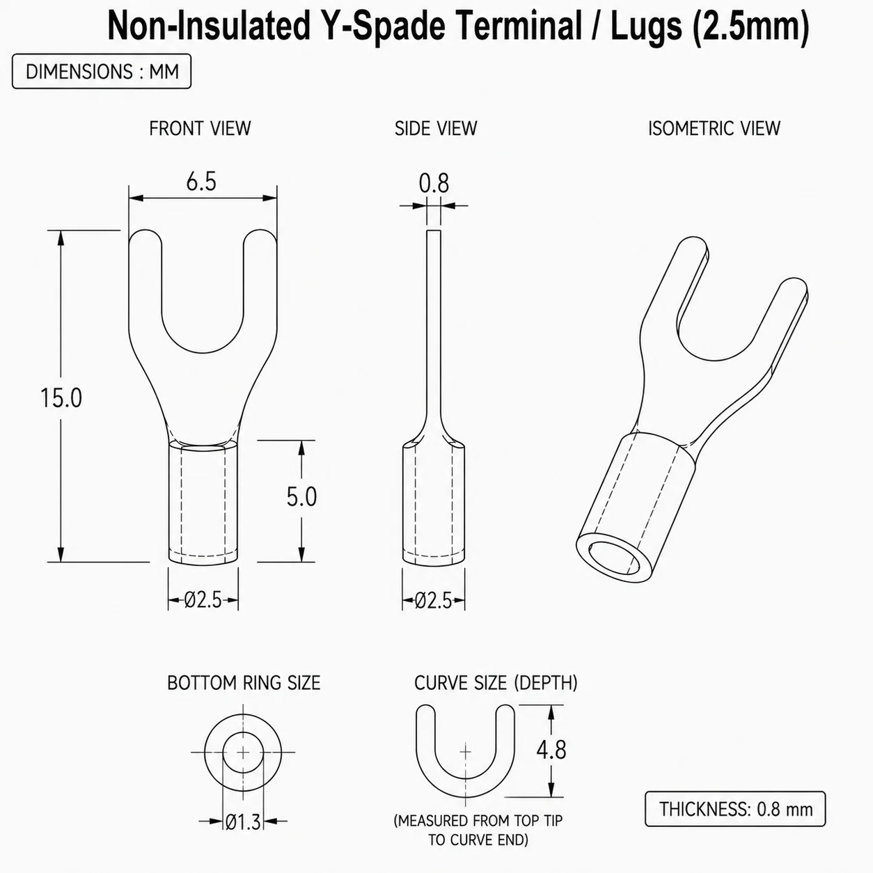 Non-Insulated Y-Spade Terminal / Lugs (2.5mm) - Pack Of 2 - Image 2