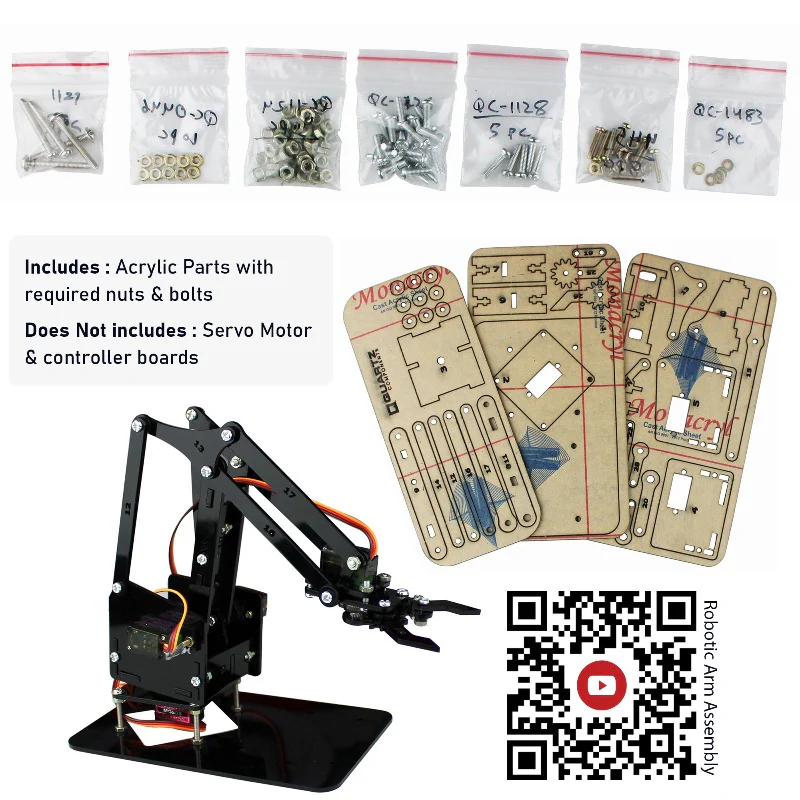 DIY Robotic Arm - Acrylic DIY Kit with Nuts, Bolts and Full Assembly guide (Without Servo) - Image 7