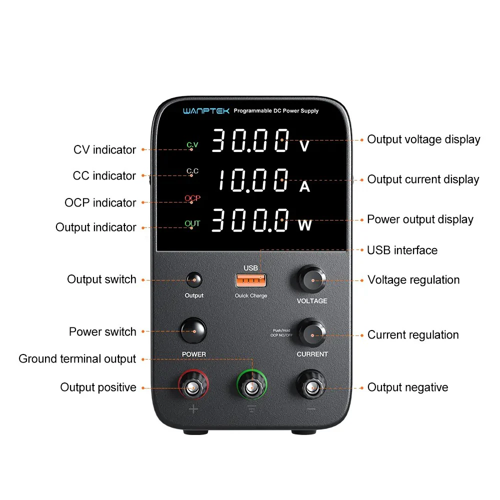 WANPTEK WPS3010H DC Adjustable Power Supply - 30V/10A - Image 3