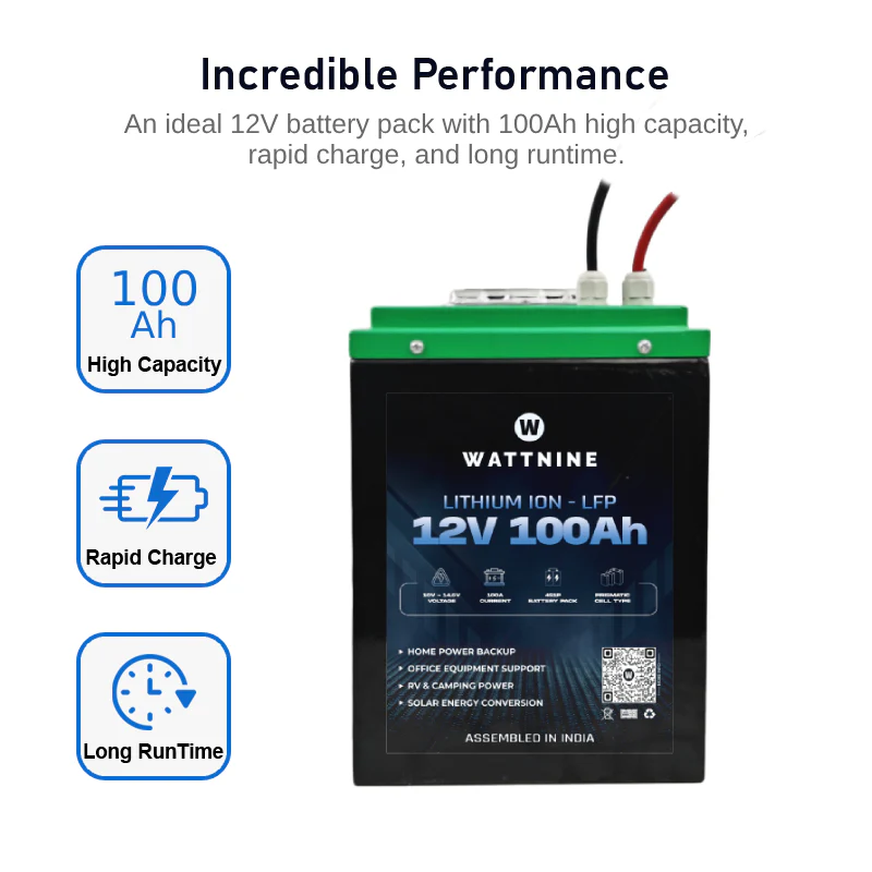 WATTNINE® 12V 100Ah Lithium LiFePO4 Battery Pack Prismatic Cell for Solar or Inverter - Image 3