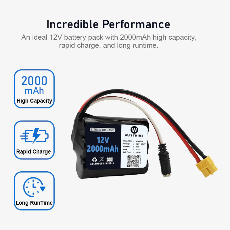 WATTNINE® 11.1V/12V 2000mAh 3S 15C Lithium-ion NMC Rechargeable Battery Pack - Image 3