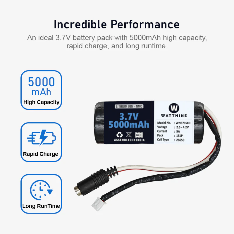 WATTNINE® 3.7V 5000mAh Rechargeable Lithium-ion Battery Pack with Warranty for GPS, CCTV, and Commercial Application - Image 2