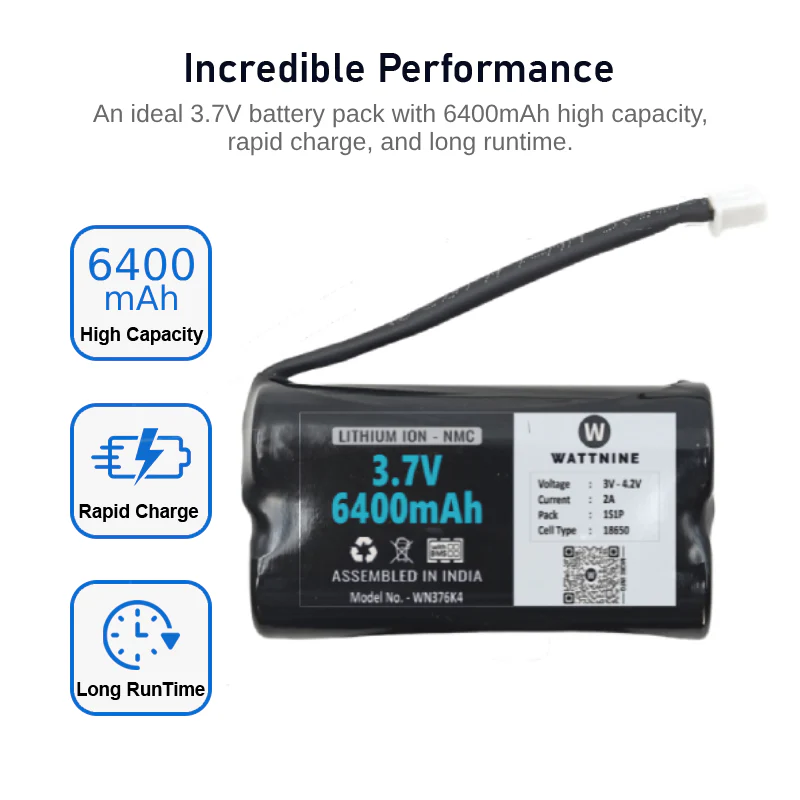 WATTNINE® 3.7V 6400mAh Rechargeable Lithium Battery Pack with 1 Year Warranty for GPS, CCTV, Industrial and Commercial Application - Image 2