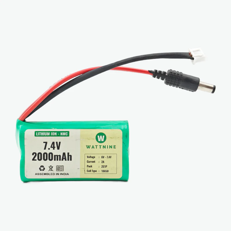 WATTNINE® 7.4V 2000mAh Rechargeable Lithium Battery Pack with Warranty for GPS, CCTV, Industrial and Commercial Application