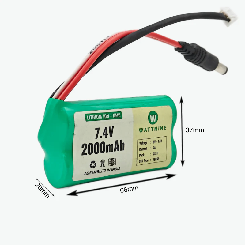 WATTNINE® 7.4V 2000mAh Rechargeable Lithium Battery Pack with Warranty for GPS, CCTV, Industrial and Commercial Application - Image 3