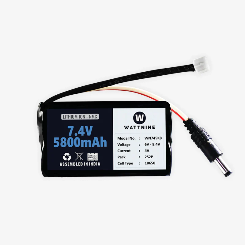 WATTNINE® 7.4V 5800mAh Rechargeable Lithium-ion NMC Battery Pack with Warranty for GPS, CCTV, and Commercial Application