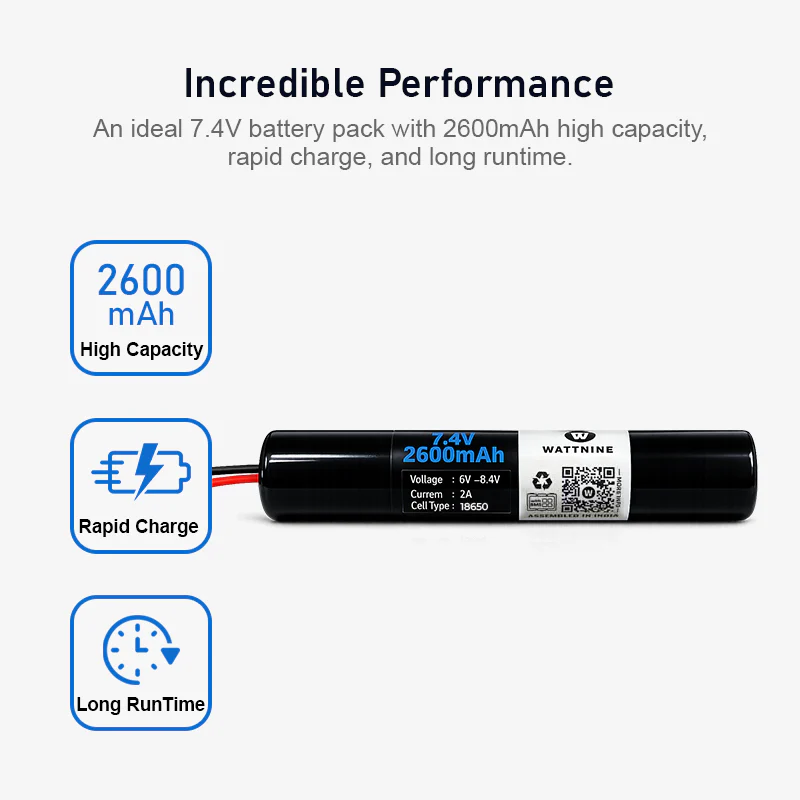 WATTNINE® 7.4V 2600mAh Rechargeable Lithium-ion NMC Battery Pack with Warranty for GPS, CCTV, and Commercial Application - Image 2